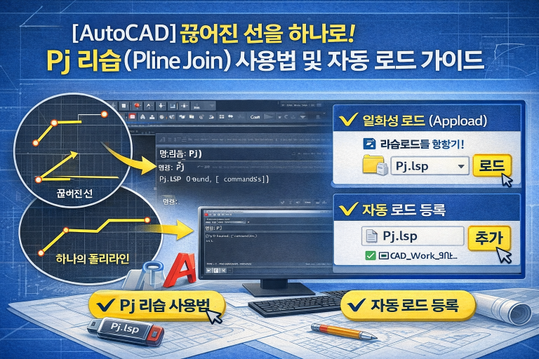 [AutoCAD] 끊어진 선을 하나로! Pj 리습(Pline Join) 사용법 및 자동 로드 가이드